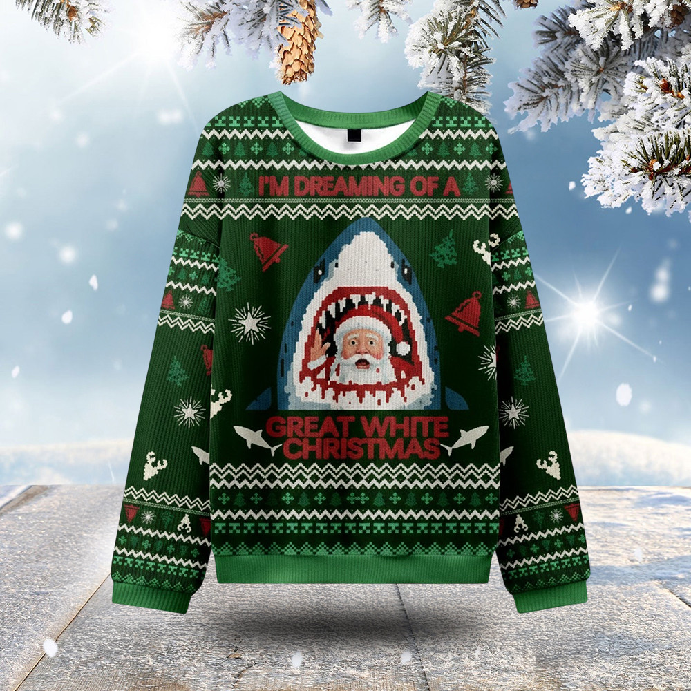 Great White Christmas Shark Ugly Christmas Sweater Funny Santa Shark Clothes Winter Clothing