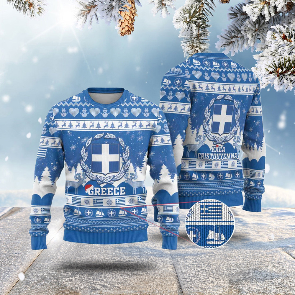 Greece Christmas Ugly Christmas Sweater Coat Of Arms Kala Cristouyenna