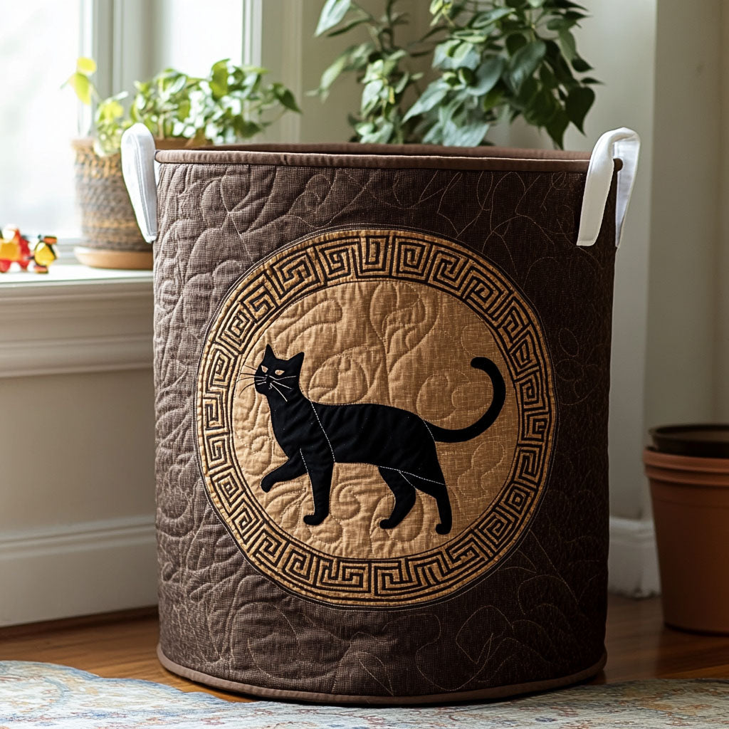 Greek Line Shadow Quilted Laundry Basket Portable Quilted Hamper for Easy Carrying and Storage