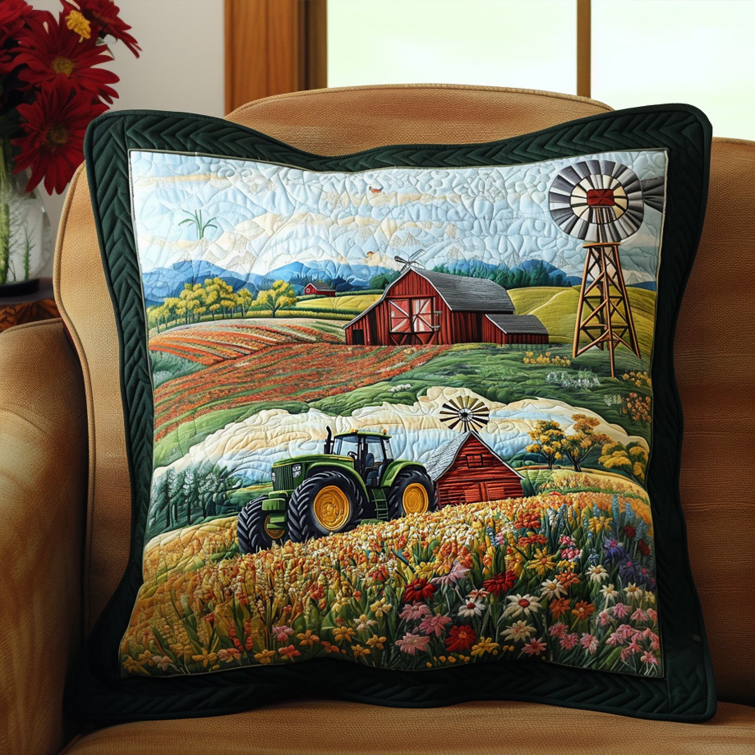 Green Acres Quilt Quilted Pillow Case Best Throw Pillow Covers Tractor Themed Gifts