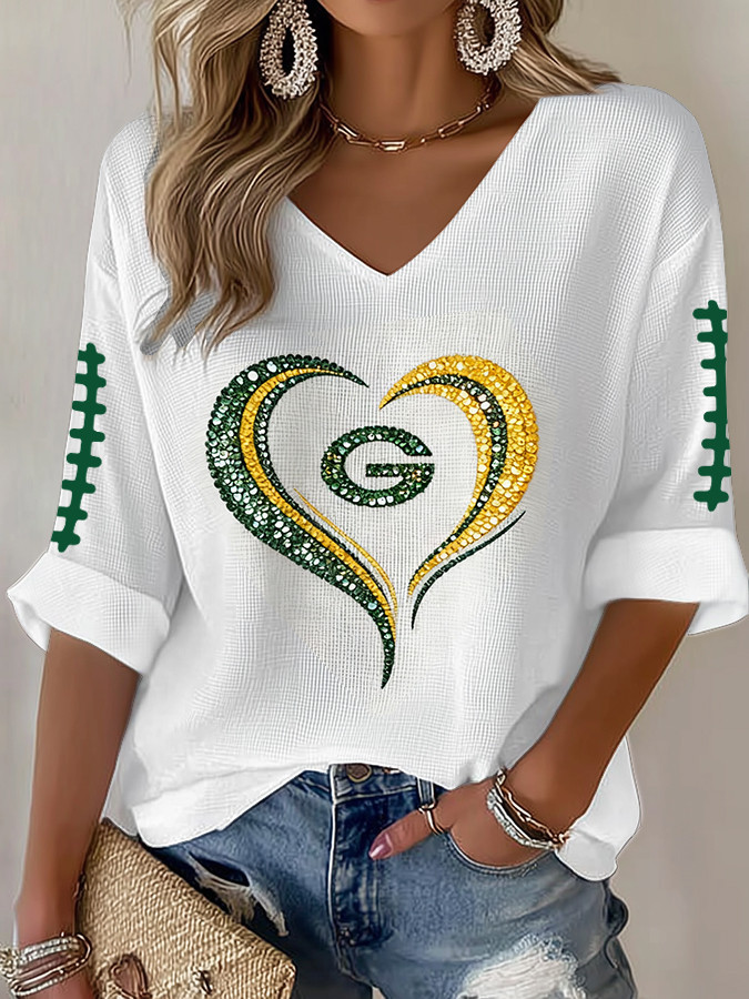 Green Bay Football Long V-neck Shirt Green Bay Pride Merch Game Day Women's Apparel