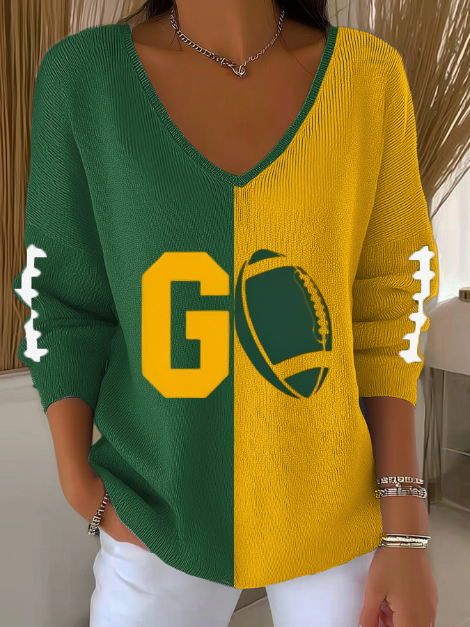 Green Bay Football Long V-neck Shirt Green Bay Pride Merch Women's Game Day Shirt Gifts