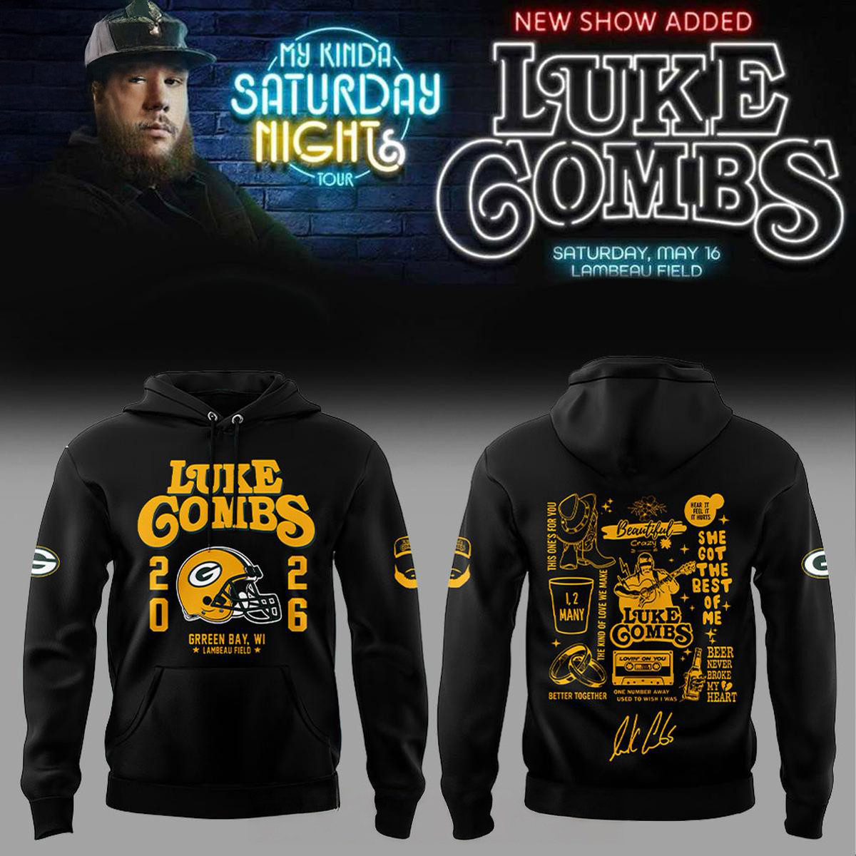 Green Bay Packers x Luke Combs My Kinda Saturday 2026 Hoodie Football Apparel Fans Gear