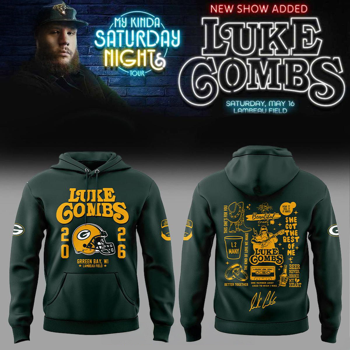 Green Bay Packers x Luke Combs My Kinda Saturday 2026 Hoodie Luke Combs Apparel