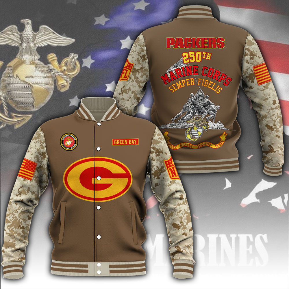 Green Bay Packers X US Marine Corps 250th Anniversary Jacket Football Gifts For Men