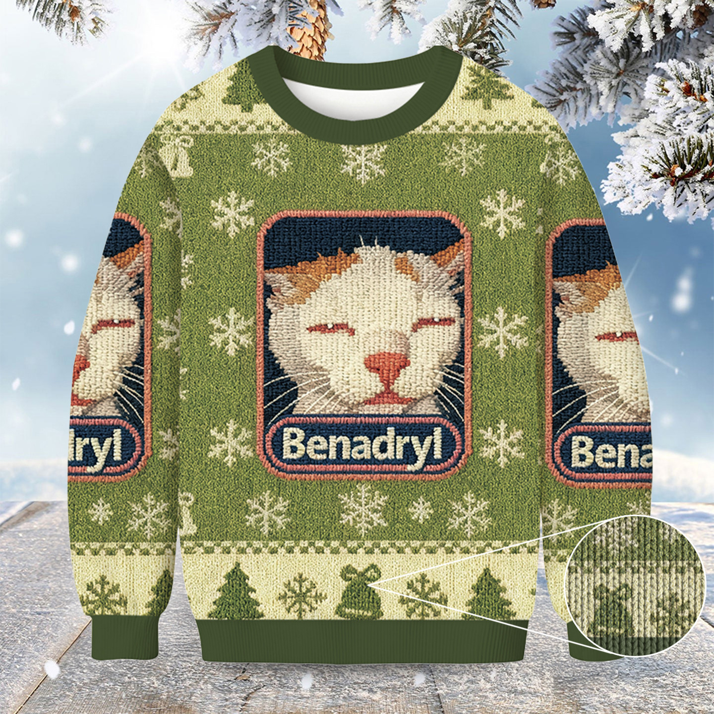 Green Benadryl Cat Meme Christmas Ugly Sweater Winter Clothing Christmas Gifts For Women