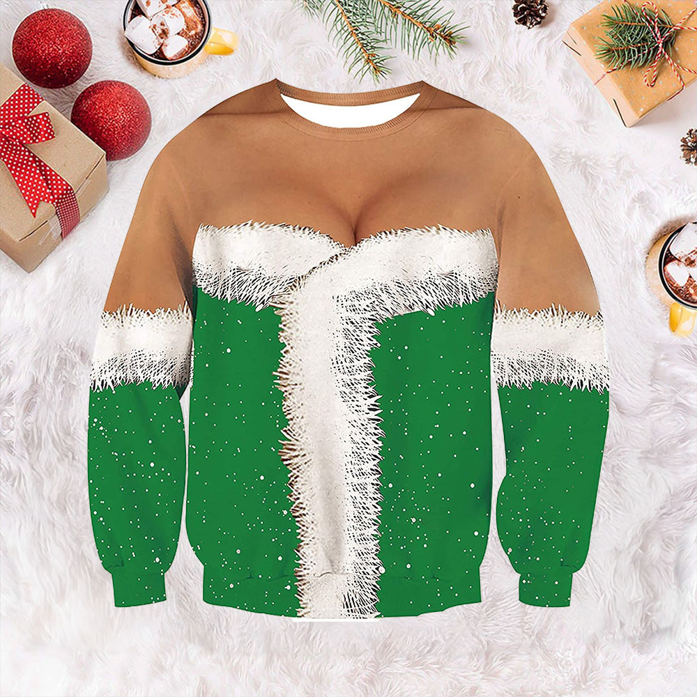 Green Big Boobs Ugly Christmas Sweater Funny Xmas Jumpers Womens Gifts For Wife