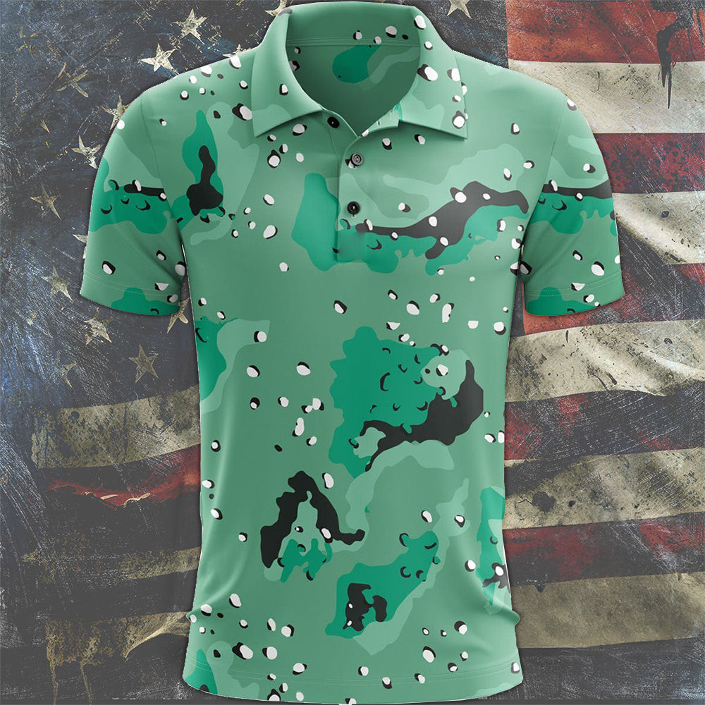 Green Chocolate Chip Camouflage Pattern Polo Shirt  Mens Golf Polo Shirts Gifts For Dad