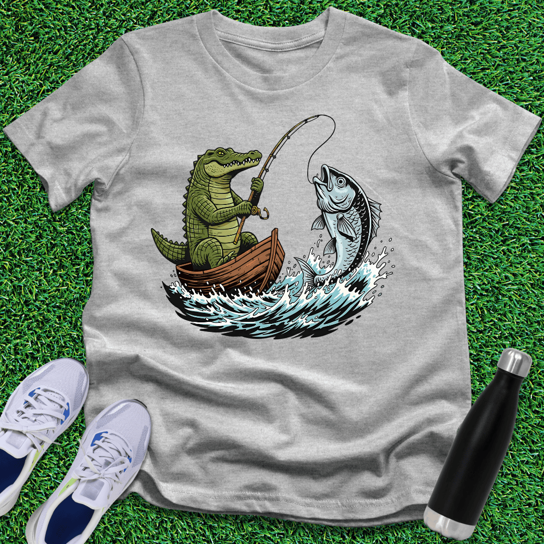 Green Crocodile Is On The Hunt T-Shirt Cartoon Meme Animal Shirt Fisher Apparel