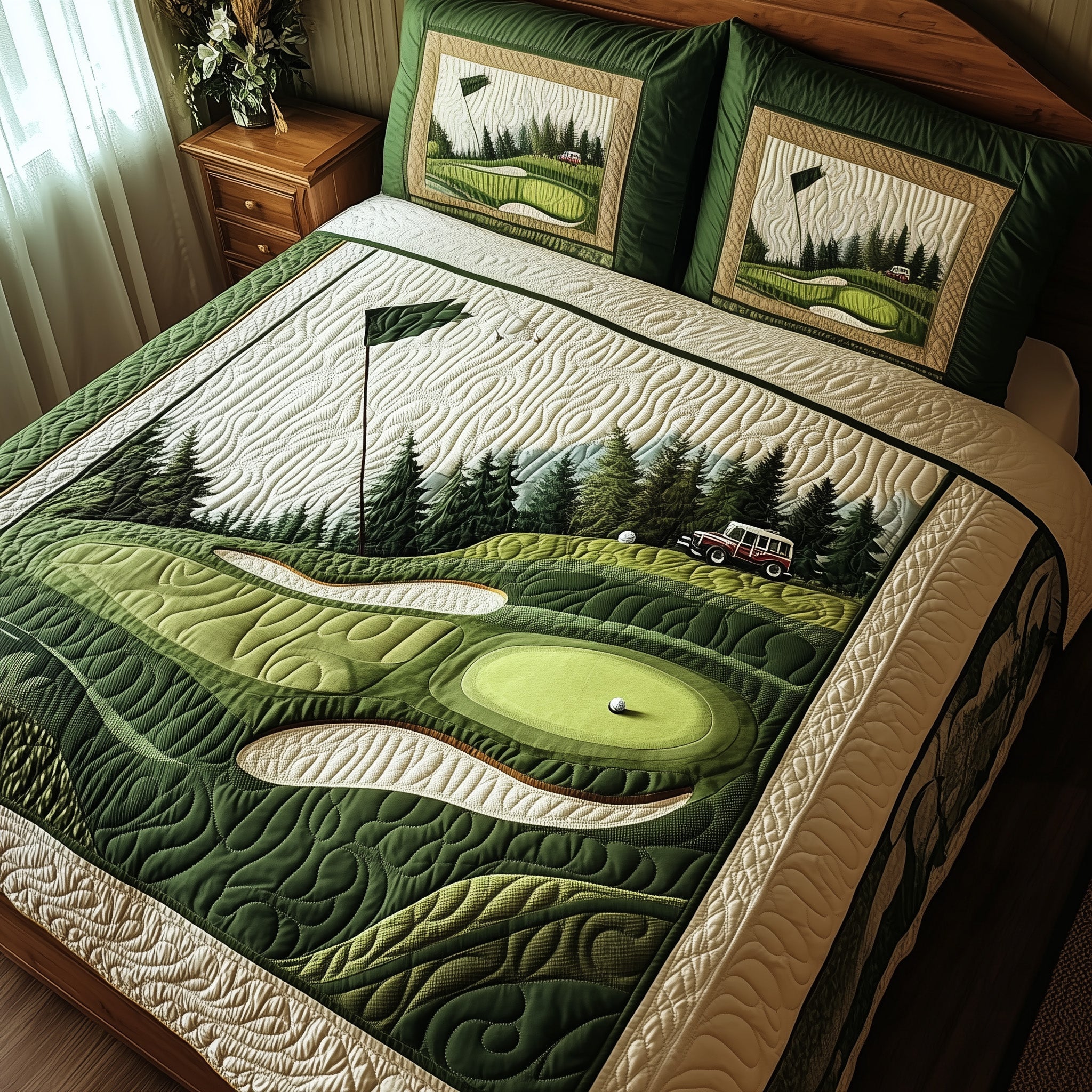 Green Dream Quilted Bedding Set Duvet Cover Merchandise Gift For Golfer Husband