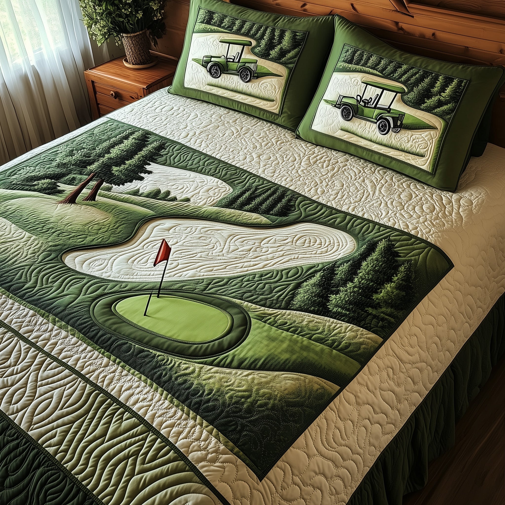 Green Dream Quilted Bedding Set Duvet Cover Merchandise Gift Ideas For Golf Lovers