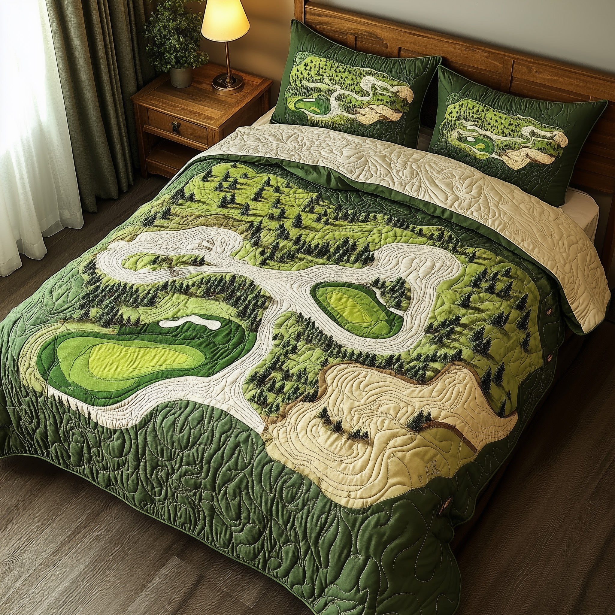 Green Dream Quilted Bedding Set Duvet Cover Merchandise Gifts For Golfers