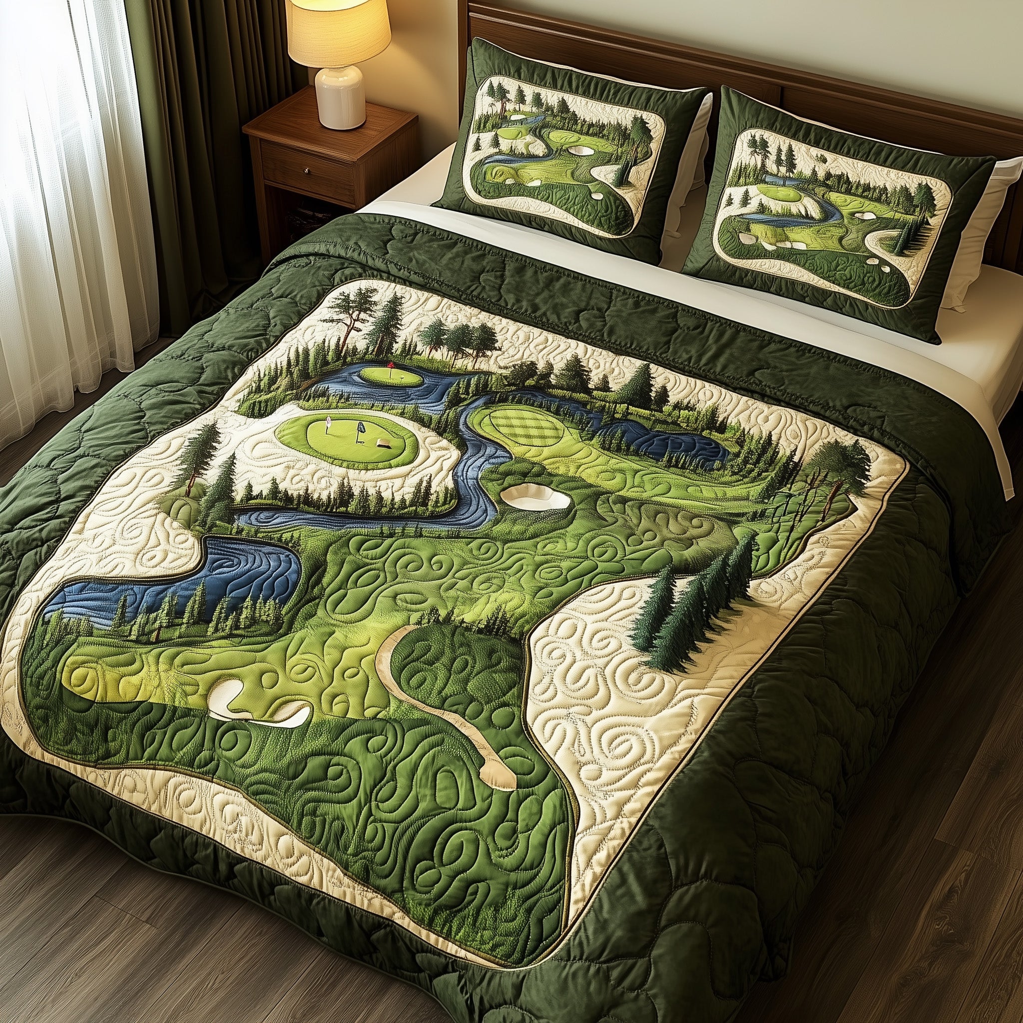 Green Dream Quilted Bedding Set Duvet Cover Merchandise Golf Gifts For Husband