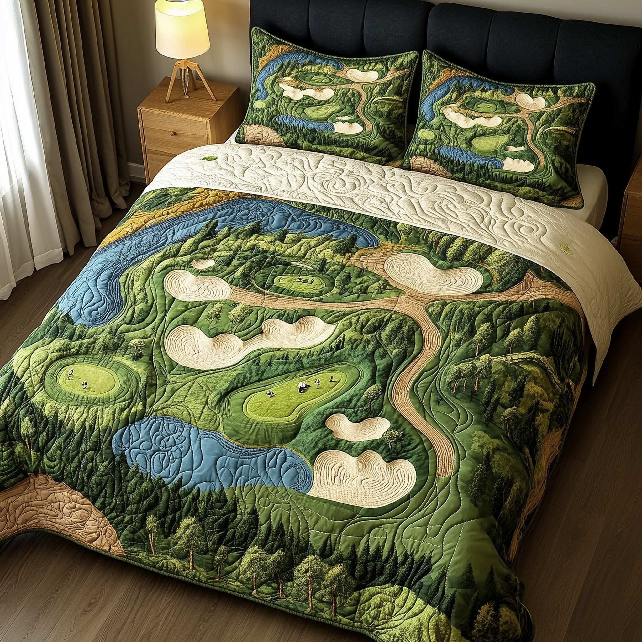 Green Dream Quilted Bedding Set Duvet Cover Merchandise Golf Presents For Her