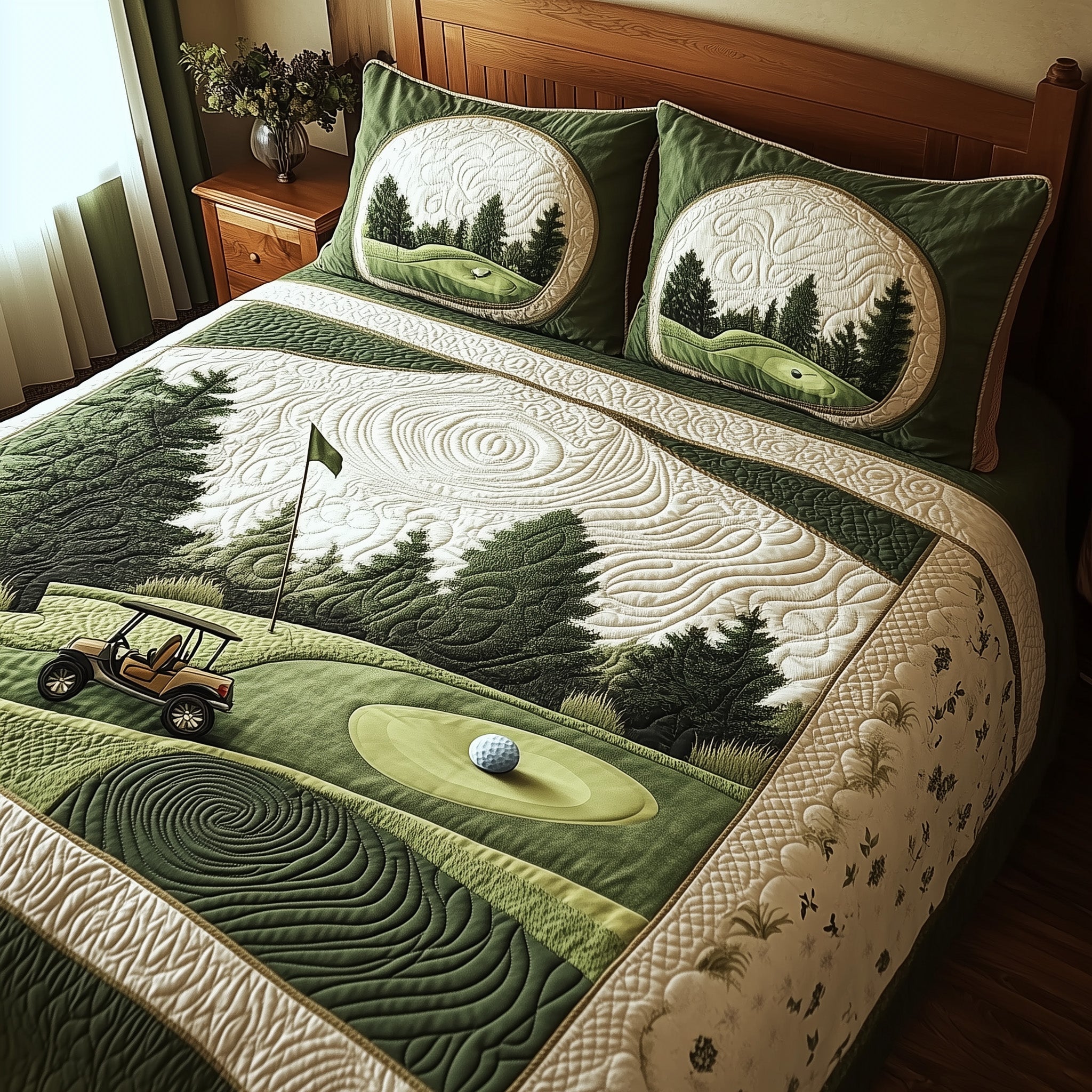 Green Dream Quilted Bedding Set Duvet Cover Merchandise Graduation Gifts For Golfers