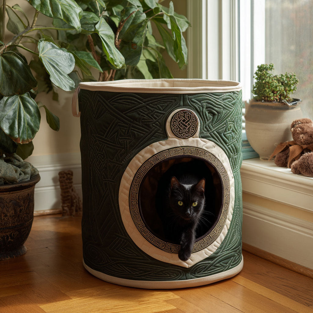 Green Eyed Watcher Quilted Laundry Basket Luxury Quilted Storage Basket Gift for Home Decor Lovers