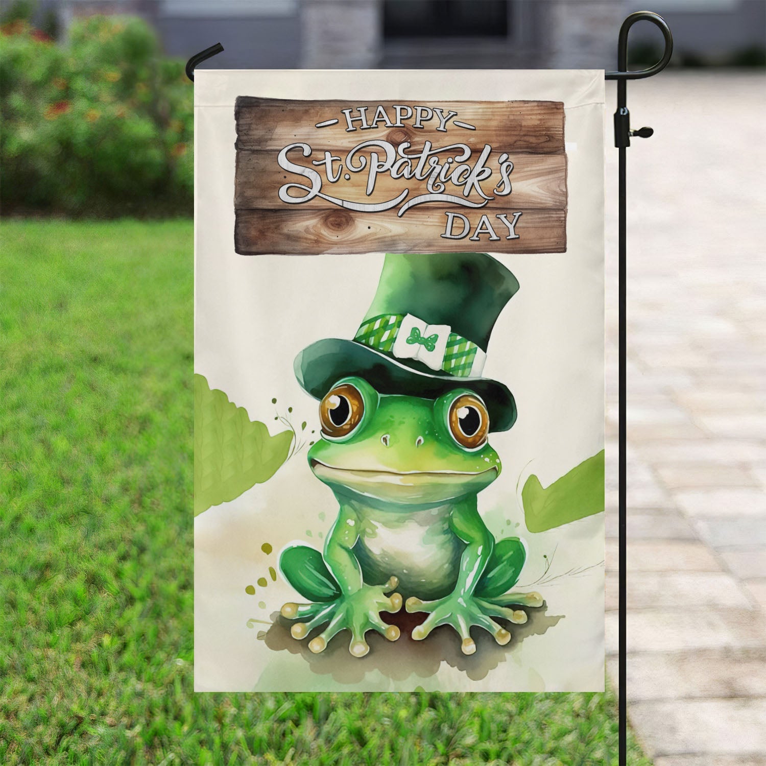 Green Frog Happy St Patrick's Day Flag Green Vibes St Patrick's Day Flag Gifts For Frog Lovers
