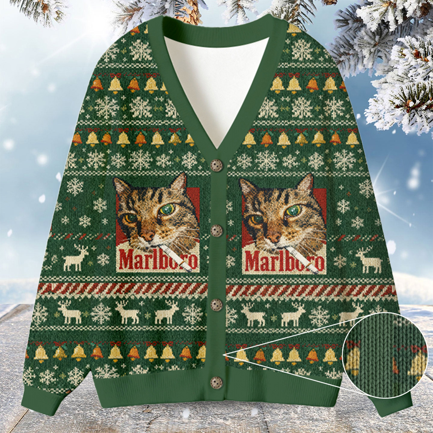 Green Funny Smoking Cat Meme Ugly Cardigan Sweatshirt Funny Christmas Clothes Cute Cat Gifts