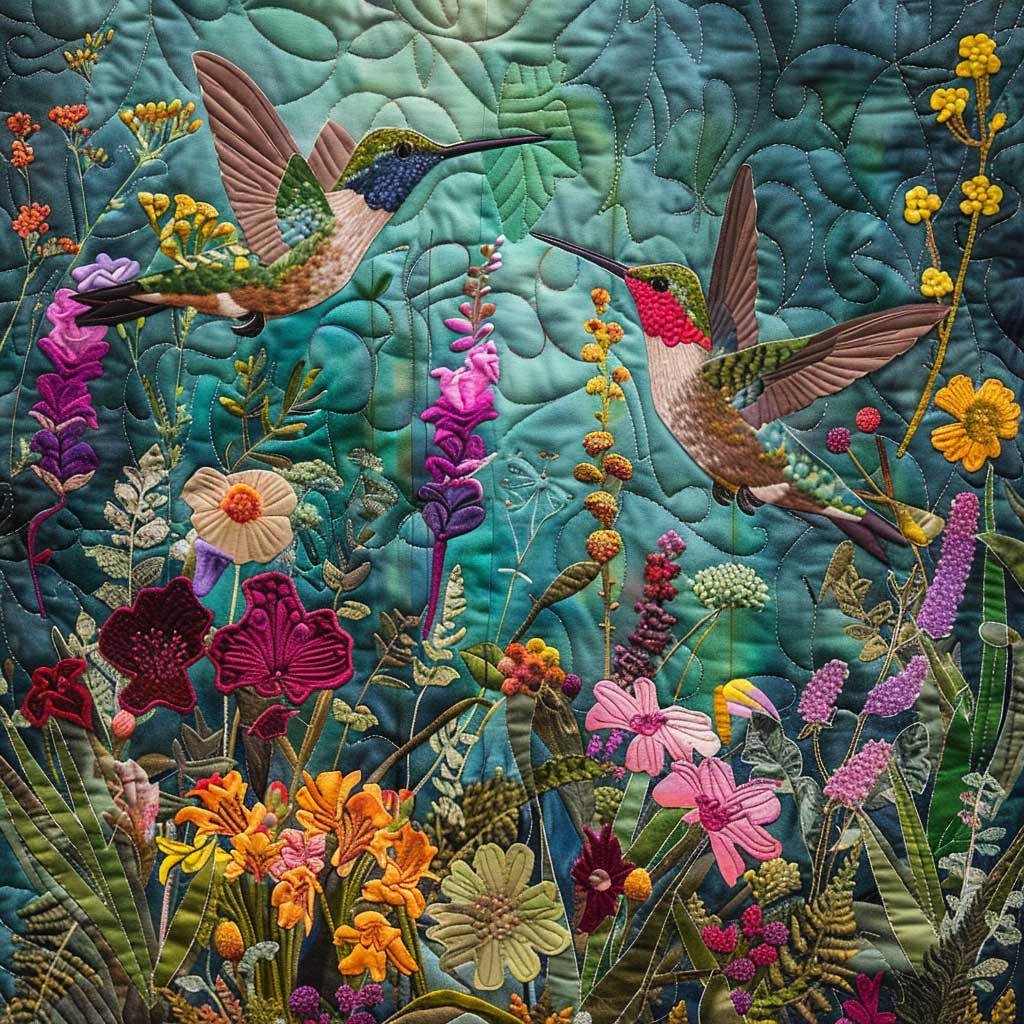 Green Garden Hummingbird Quilt Blanket Queen Size Blanket Unique Anniversary Gifts For Him