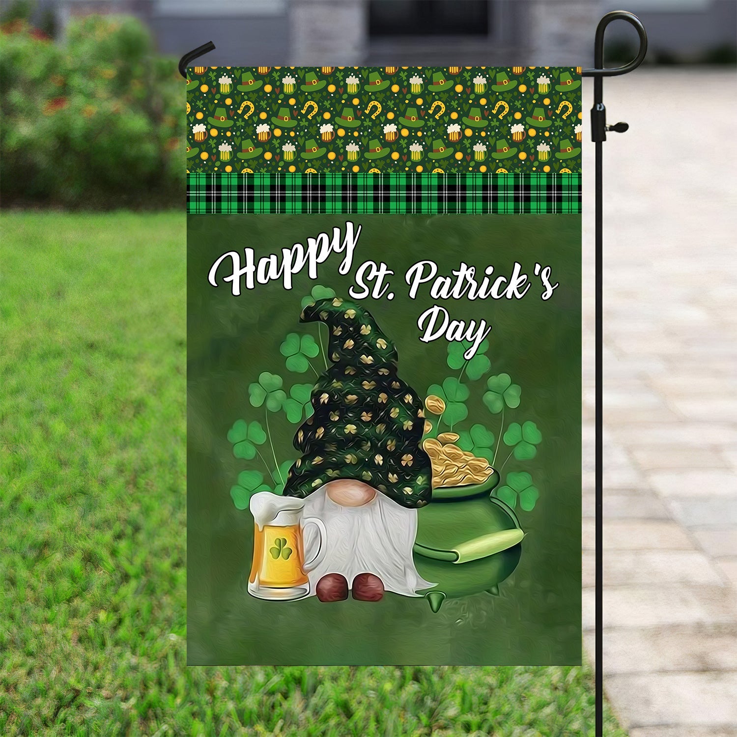 Green Gnome Brings Beer St Patrick's Day Flag St Patrick's Day Outdoor Decoration Gifts