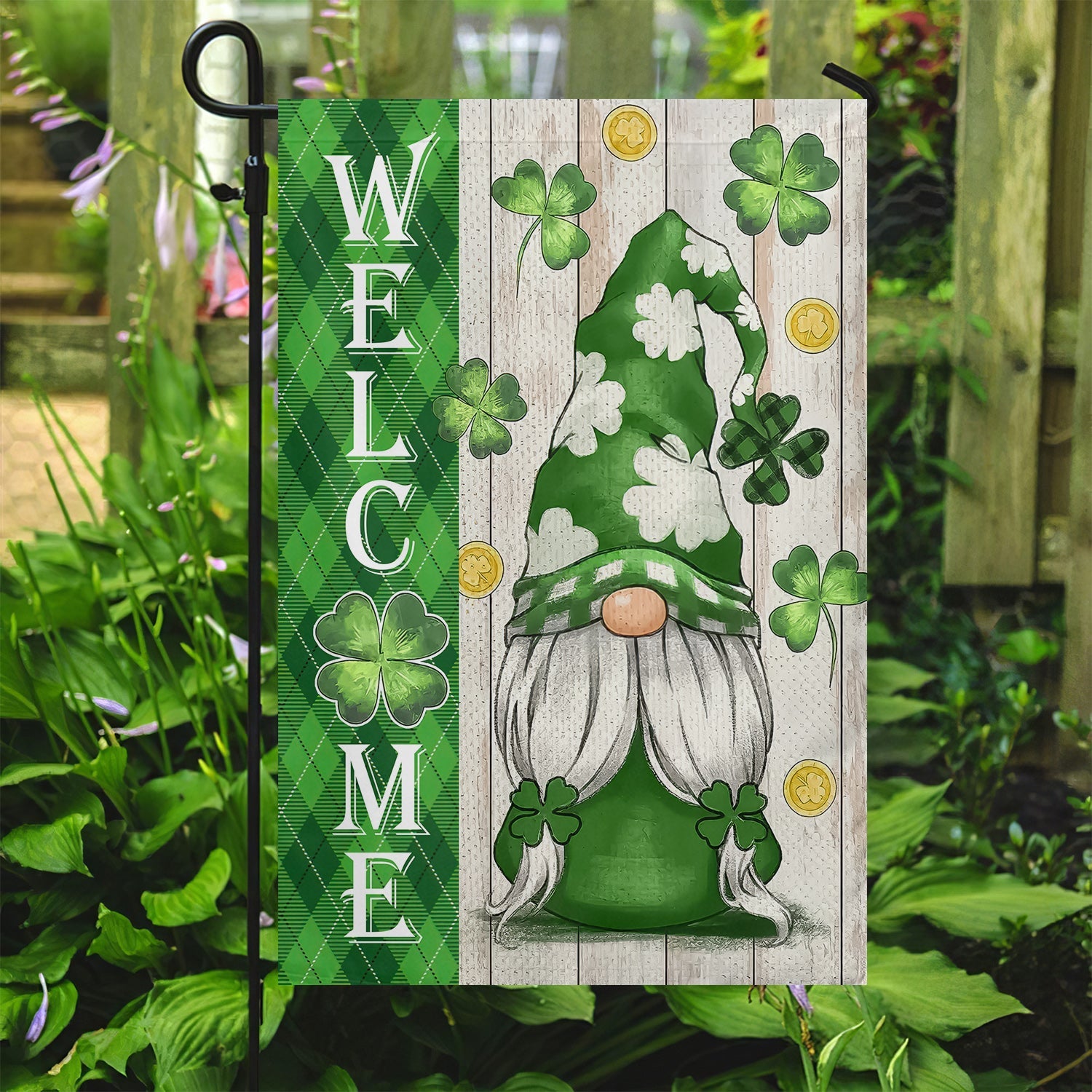 Green Gnome Welcome St Patricks Day Flag St Patrick's Day Gifts For Gnome Lovers
