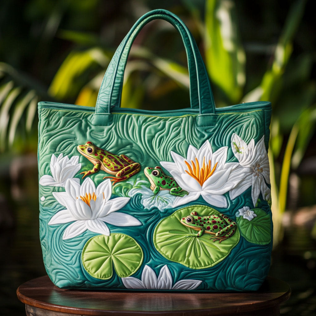 Green Guardian Quilted Tote Bag Funny Frog Gifts