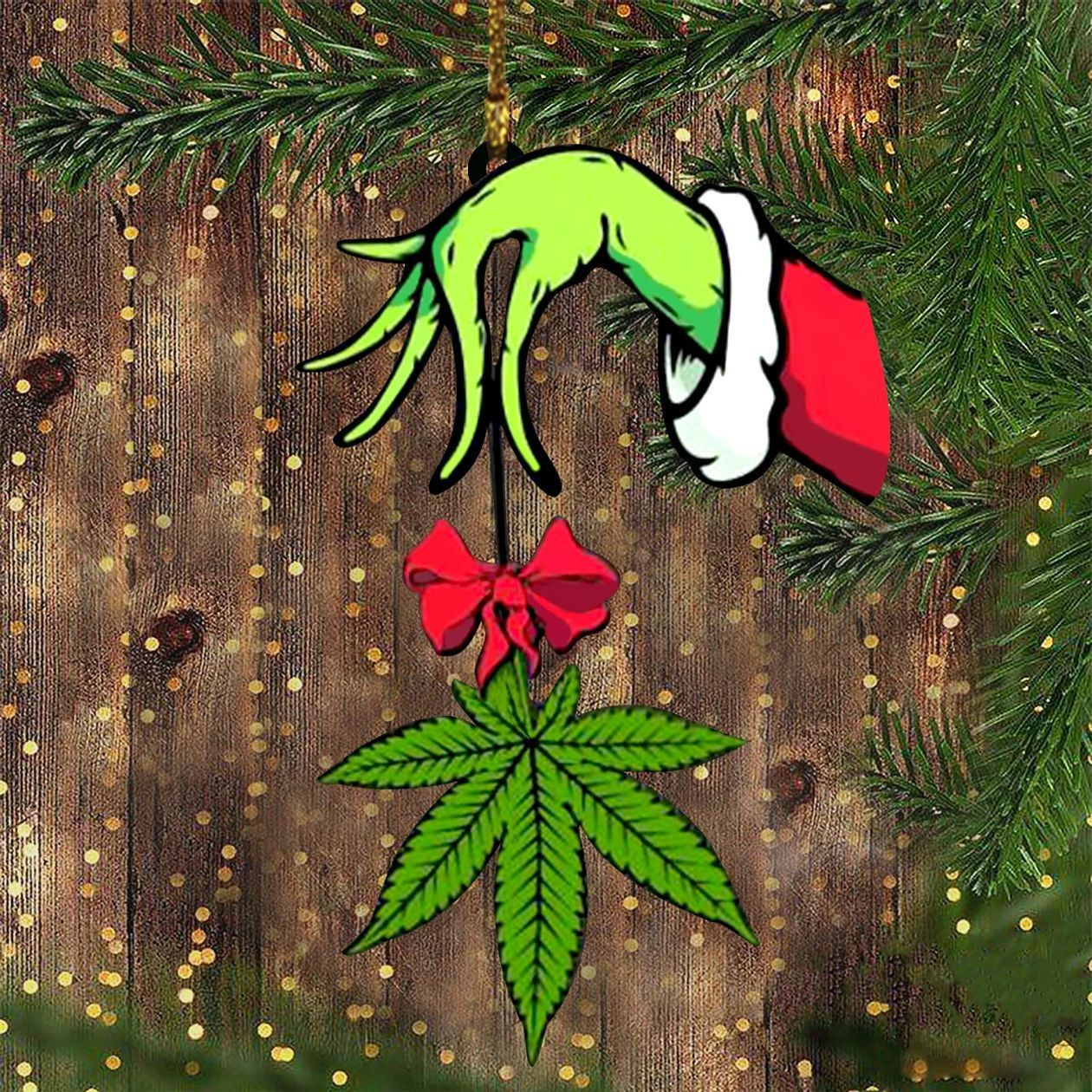 Green Hand Holding A Weed Ornament Funny Christmas Ornament For Outdoor Hanging Ornament