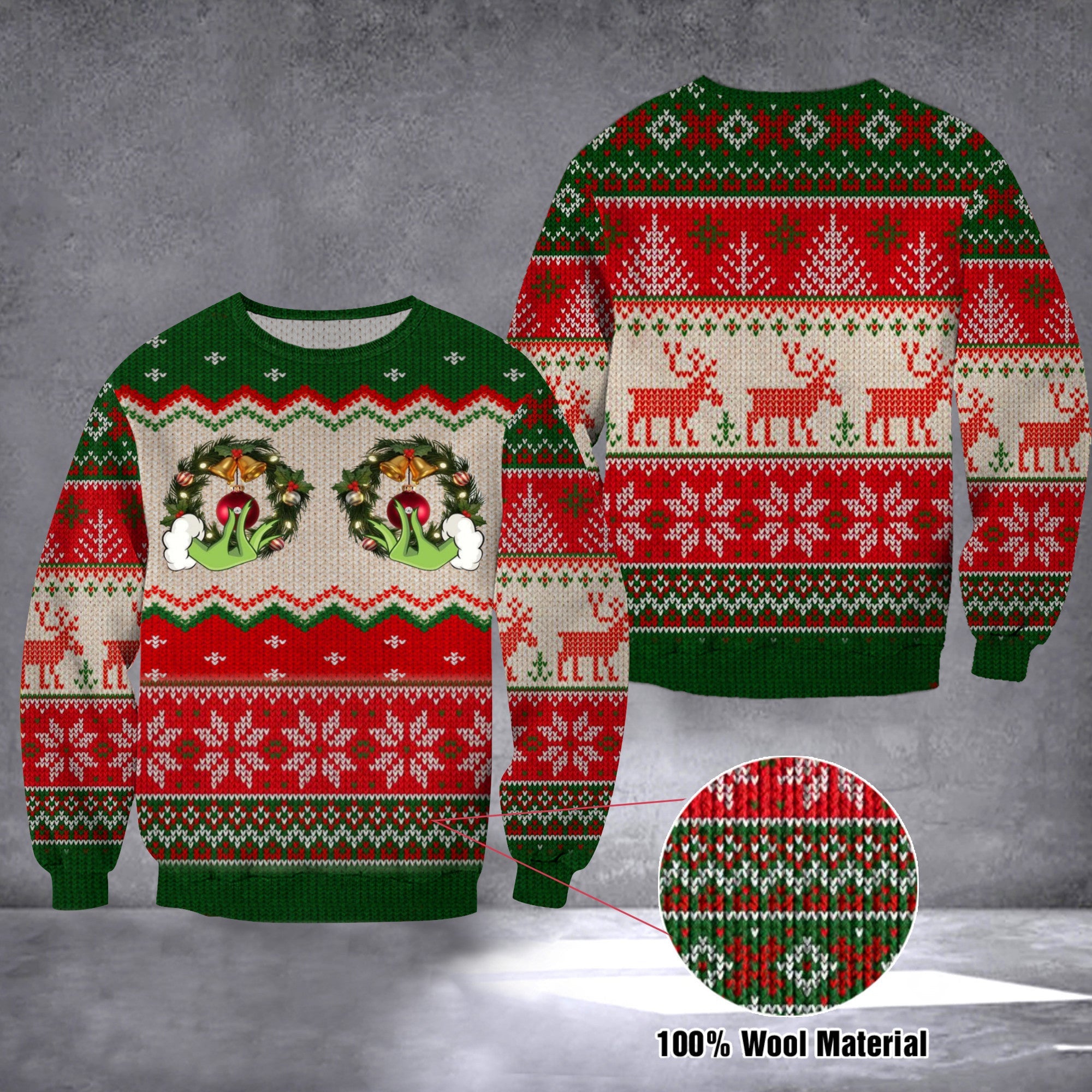 Green Hand Wreath Ugly Christmas Sweater Mens Womens Holiday Xmas Sweater 2024 Gift Ideas Green Hand Wreath Ugly Christmas Sweater Mens Womens Holiday Xmas Sweater 2024 Gift Ideas