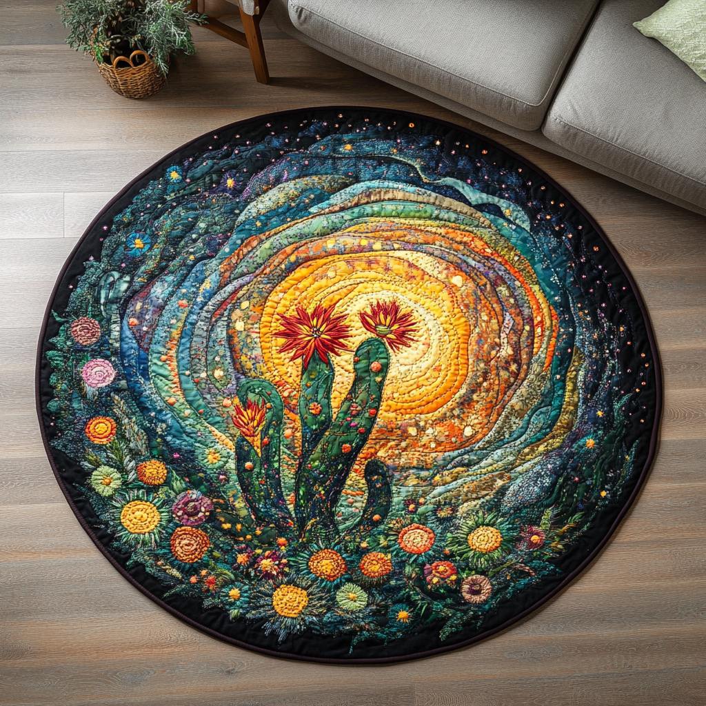 Green Haven Quilted Round Mat Home Entrance Decor Ideas Unique Cactus Gifts
