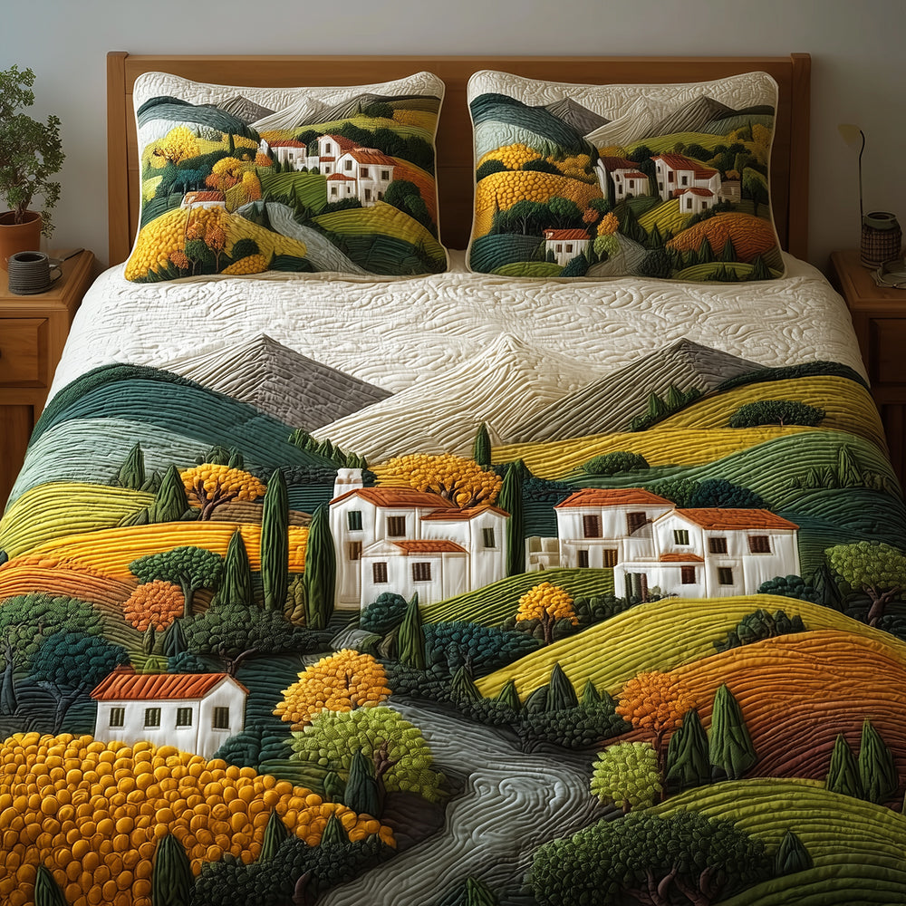 Green Hills Quilted Bedding Set Cute Bedroom Decor Family Xmas Presents
