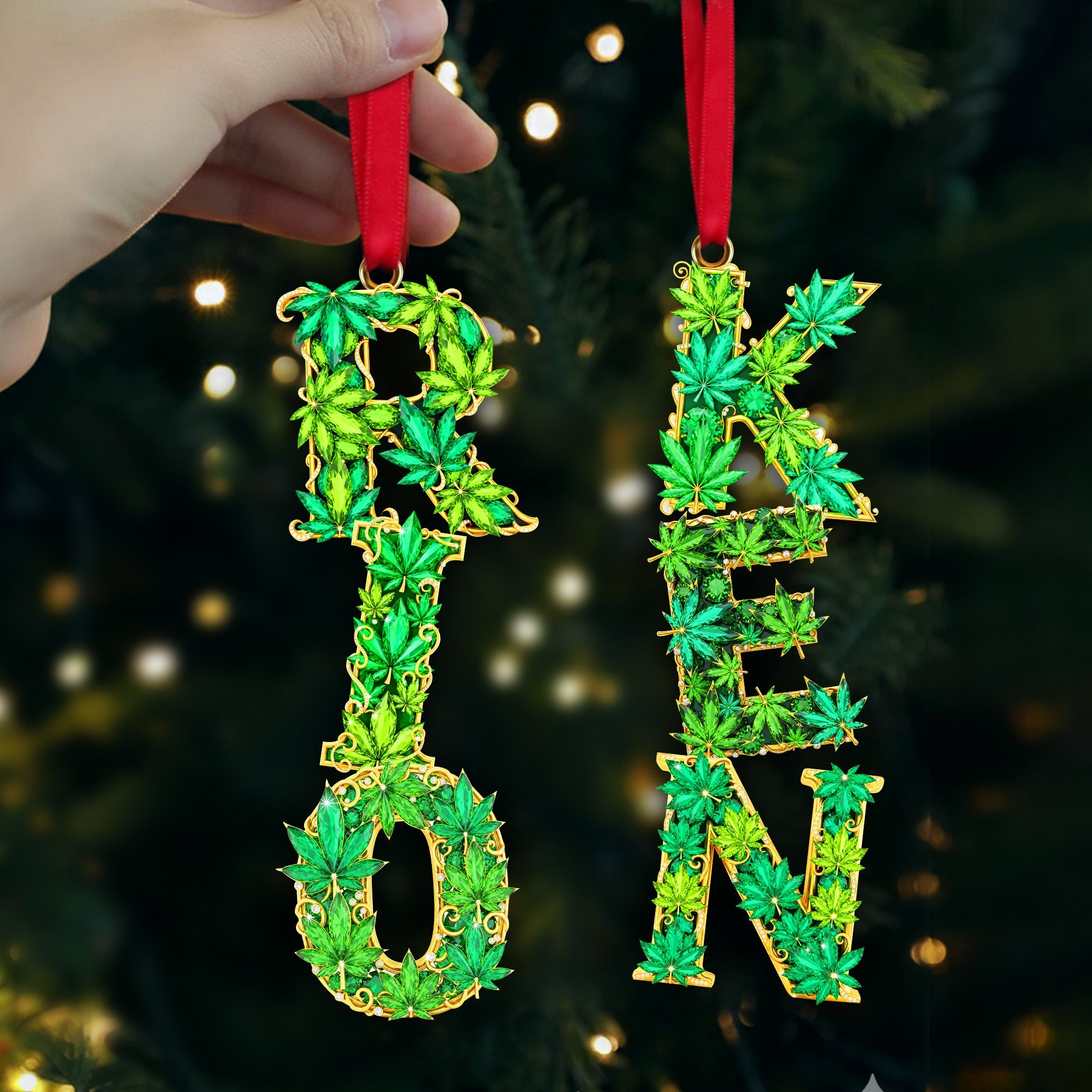 Green Leaf Acrylic Ornament - Personalized Gift For Stoners - Xmas Home Decoration Gift