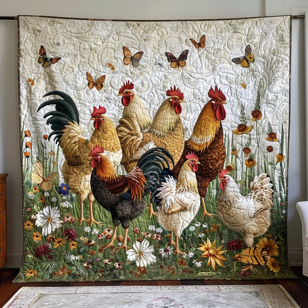 Green Meadow Chicken Quilted Blanket Presents For Chicken Love