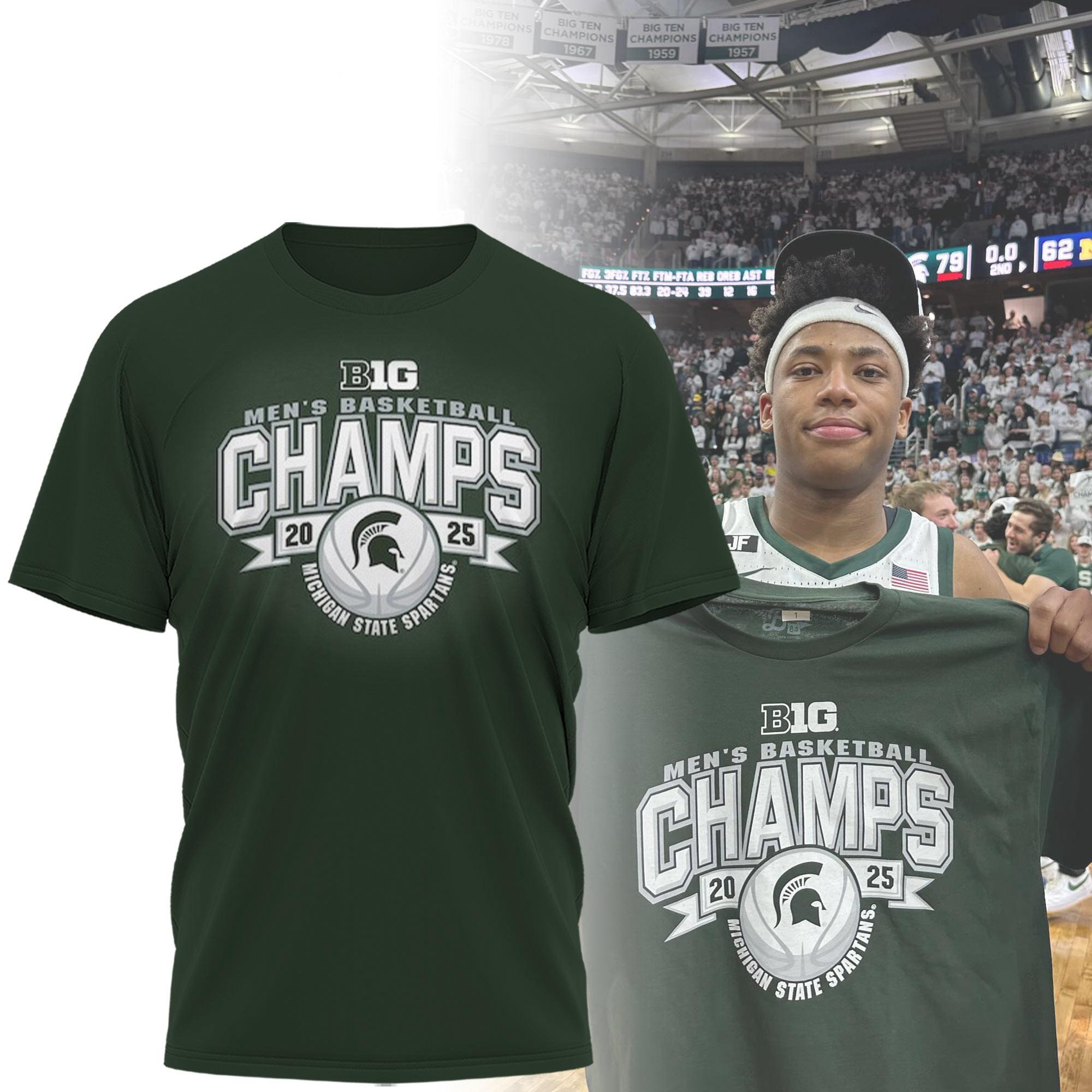 Green Michigan State Spartans 2025 Big 10 Men's Basketball Regular Season Champions Shirt