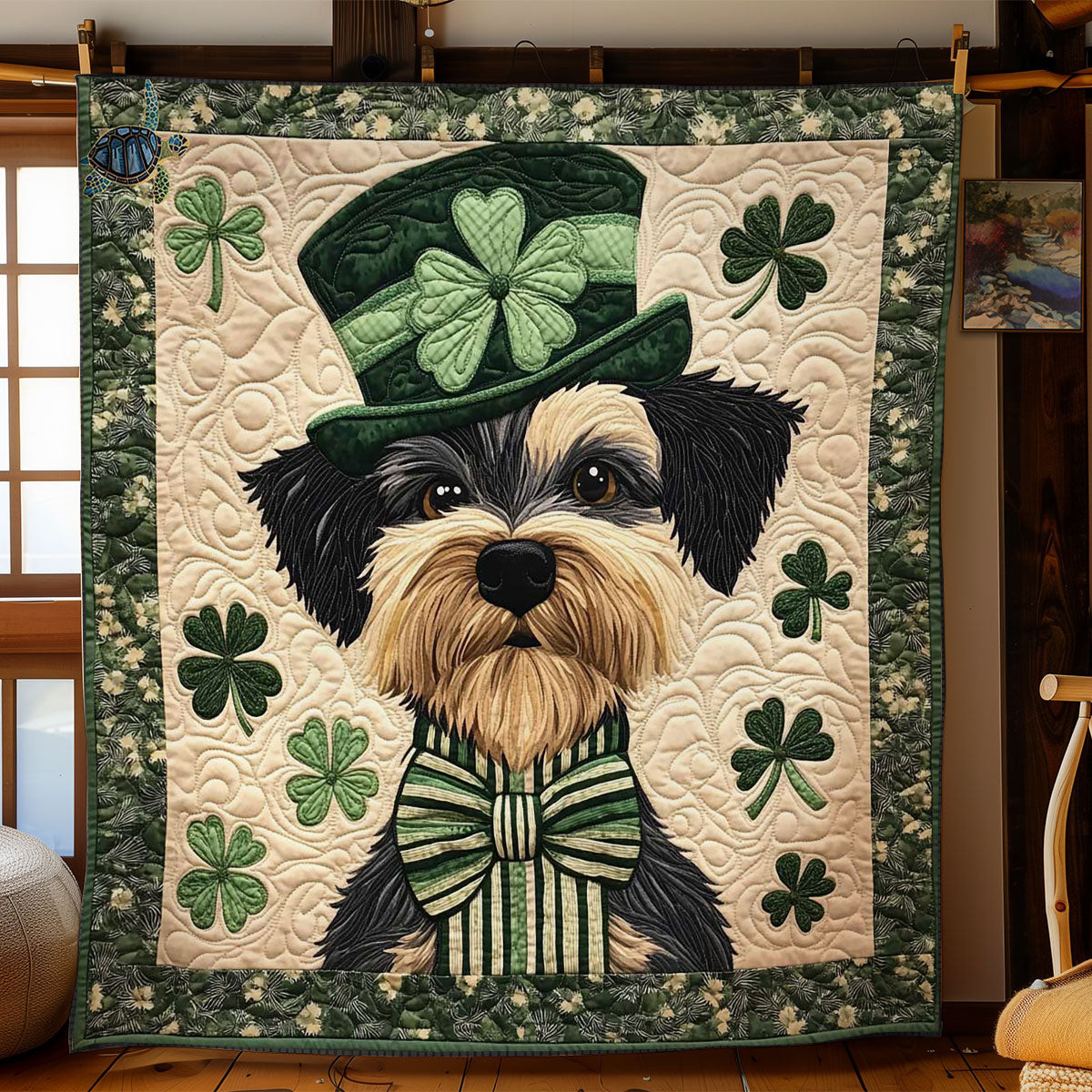 Green Miniature Schnauzer Holiday Xmas Quilt Blanket Best Christmas Gifts For Mom