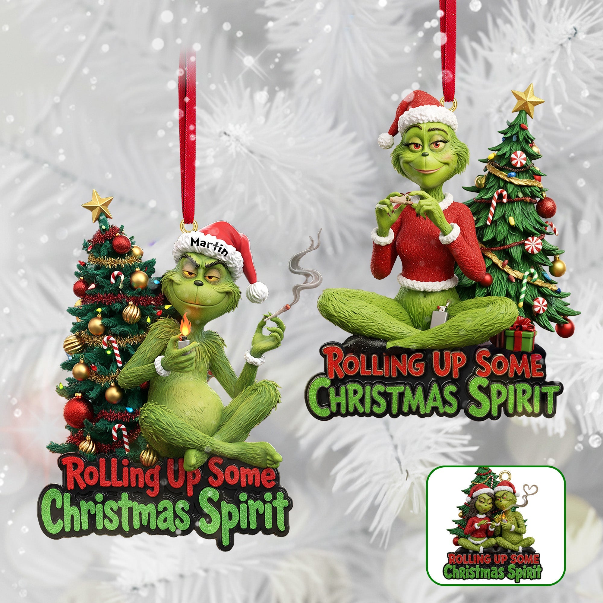 Green Monster Smoker Couple Ornament - Personalized Gift For Couple Christmas Ornament - Festive Holiday Keepsake Gift Green Monster Smoker Couple Ornament - Personalized Gift For Couple Christmas Ornament - Festive Holiday Keepsake Gift