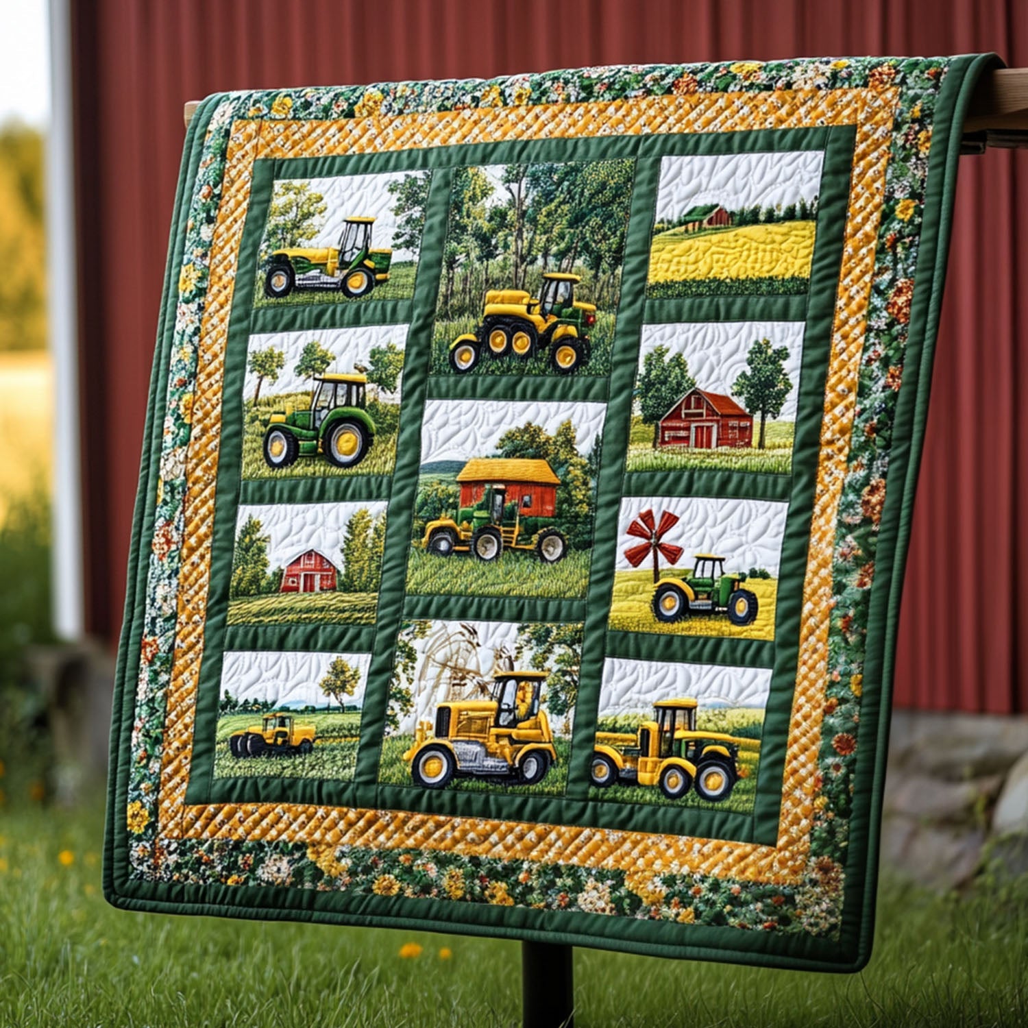 Green Pastures Quilted Blanket Christmas Room Decor Farmer Present Ideas