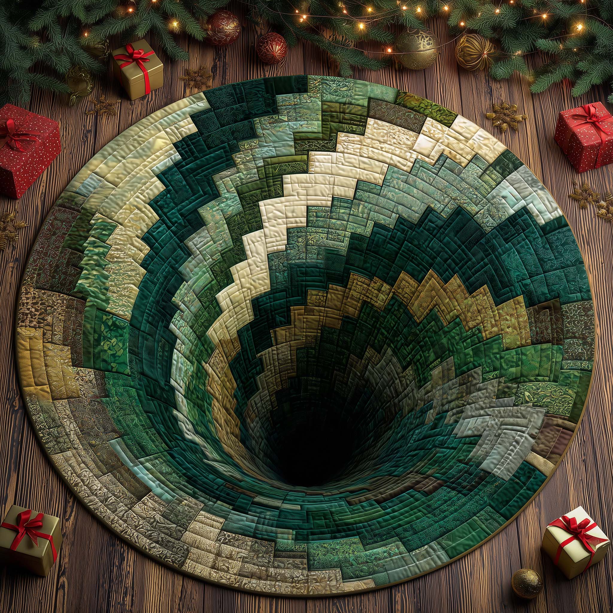 Green Pine Vortex Quilted Round Mat Unique Quilted Round Mat for Modern Interiors