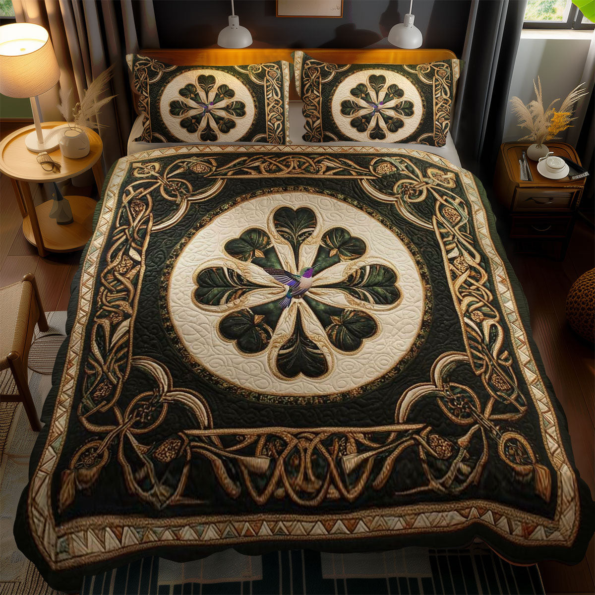 Green Serenity Holiday Xmas Quilted Bedding Set Cool Christmas Gifts For Men