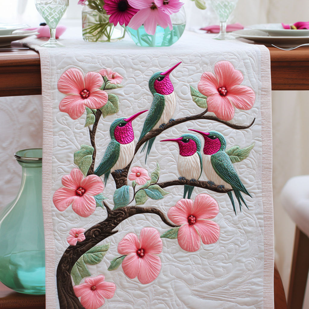 Green Serenity Quilted Table Runner Kitchen Table Decor Best Hummingbird Themed Gifts