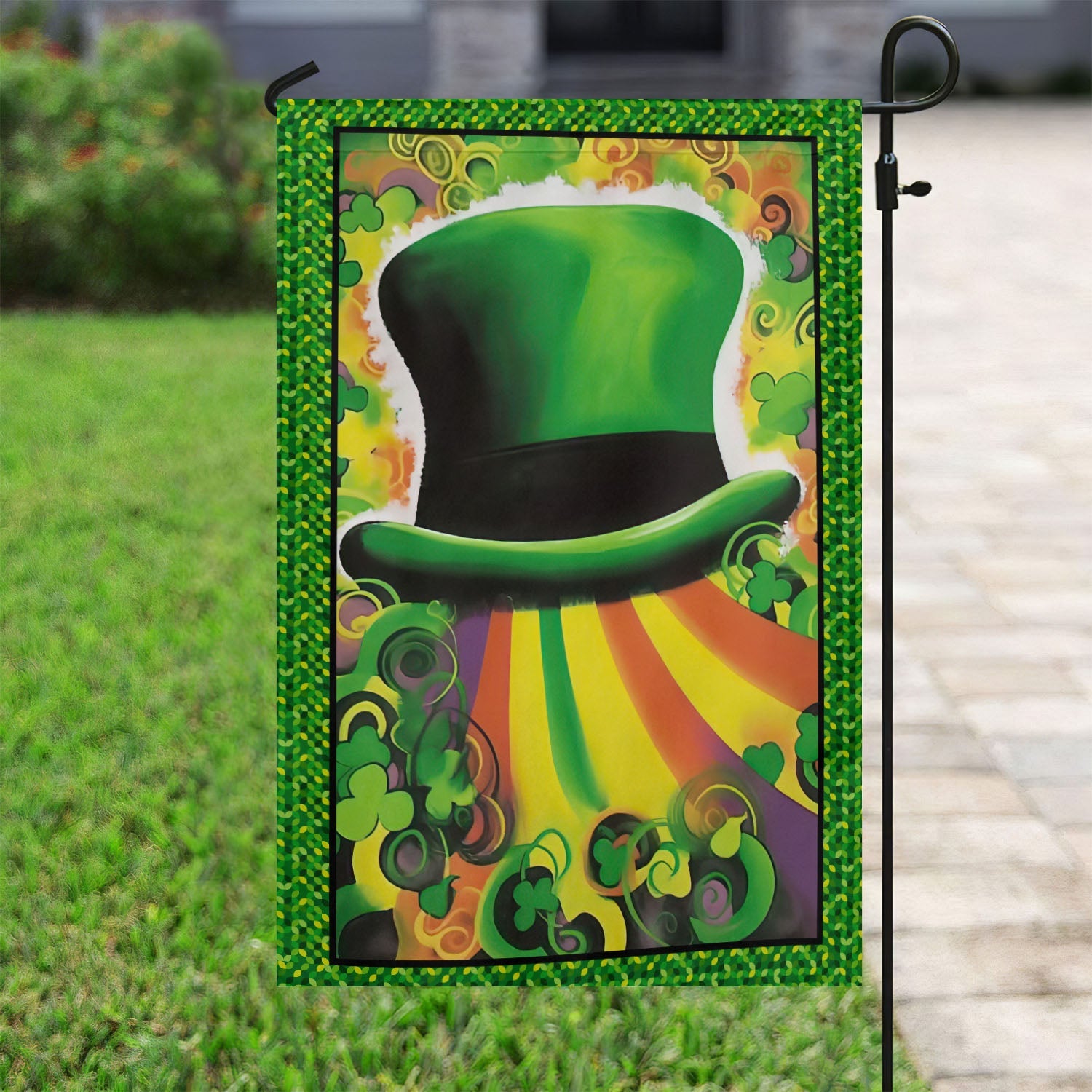 Green Shamrocks Clover Hat St Patricks Day Flag Gift For Outdoor Decoration