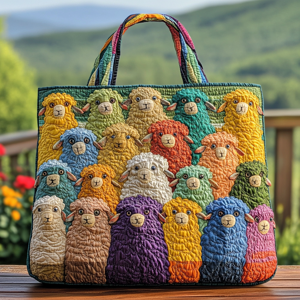 Green Sheep Quilted Tote Bag Presents For Sheep Farmers