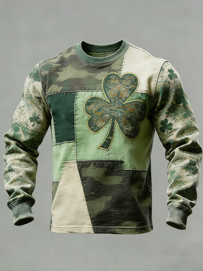 Green St Patrick's Day Irish Shamrock Pullover Long Sleeve Shirt Shamrock Gift Ideas