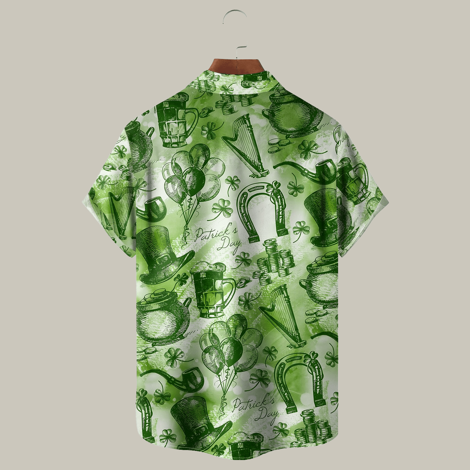 Green St. Patrick's Day Lucky Clover Gold Coins Beer Hawaiian Golf Shirt Best Golf Attire
