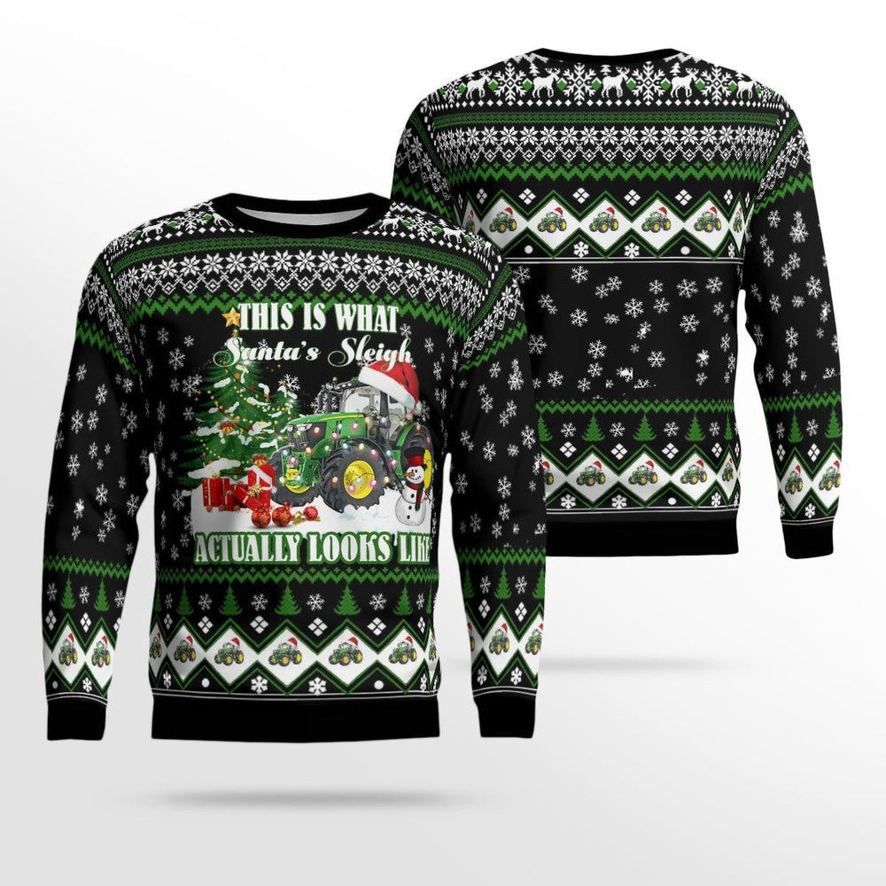 Green Tractor Christmas AOP Ugly Sweater Xmas Unisex Sweater Christmas Gifts For Men Women
