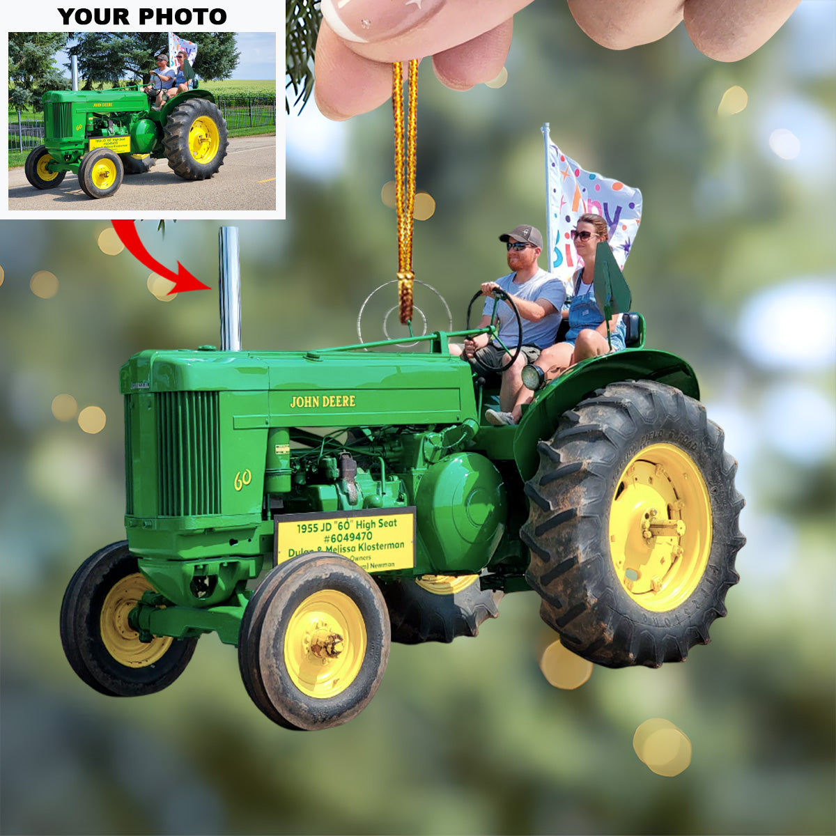 Green Tractor Parade Personalized Photo Mica Ornament Christmas Gift For Family Member