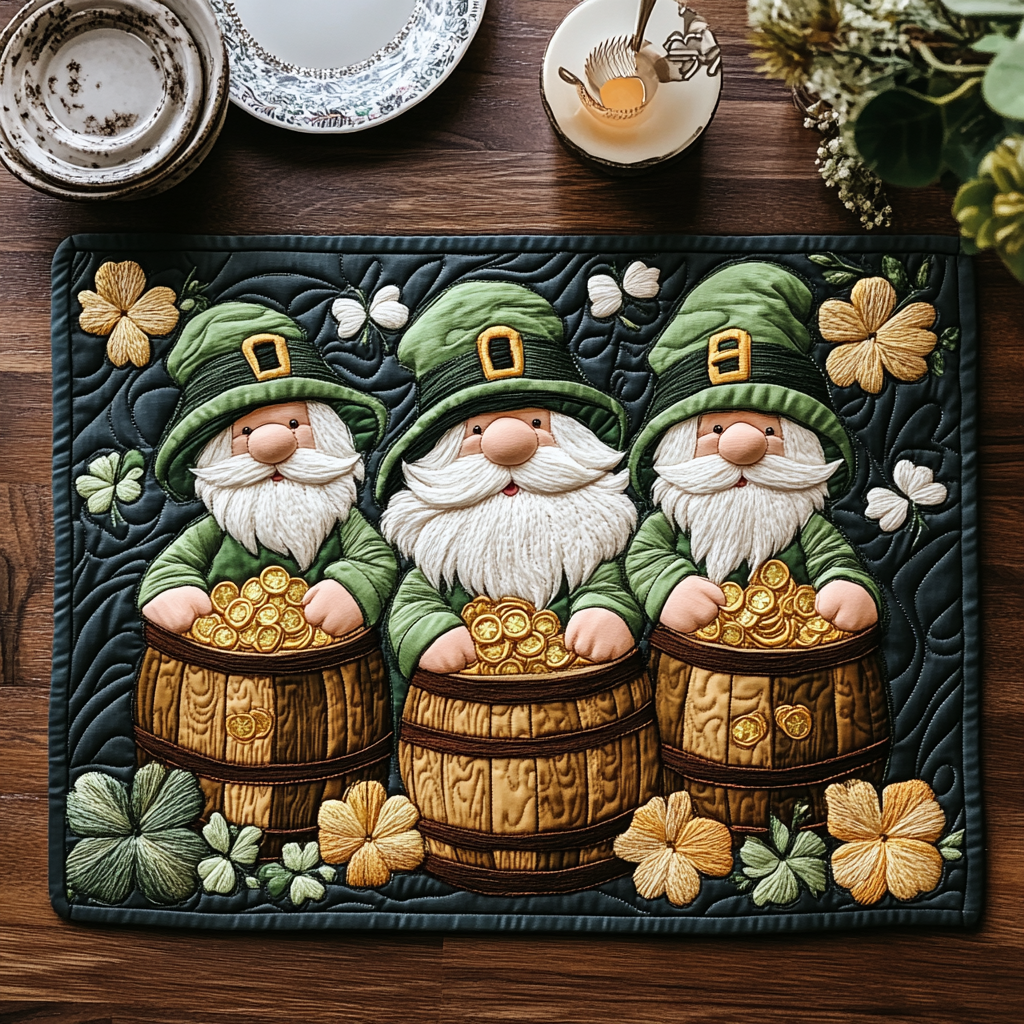 Green Treasure Quilted Place Mat Christmas Kitchen Decor Great St Patrick's Gift Ideas