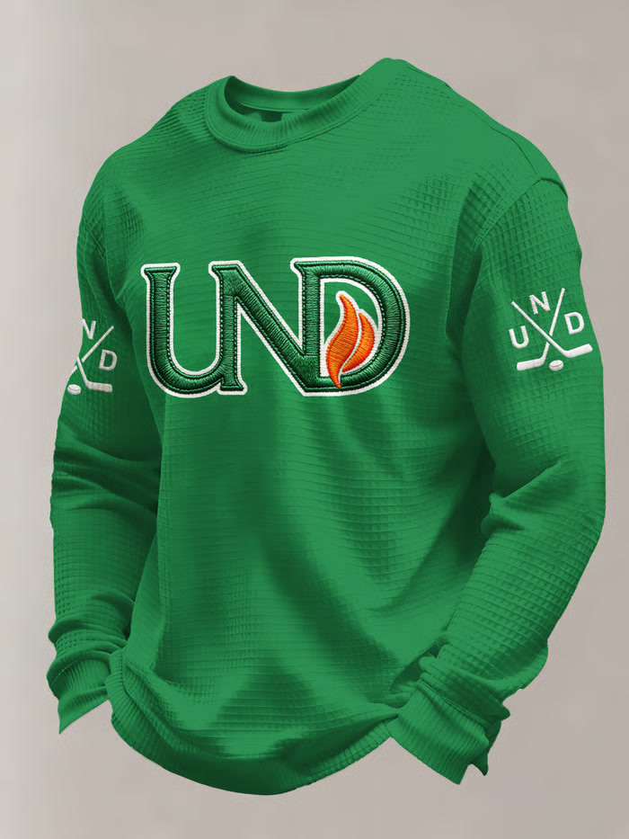 Green UND Logo Ice Hockey Long Sleeve T-Shirt Game Day Shirt Gift Ideas For Hockey Fans
