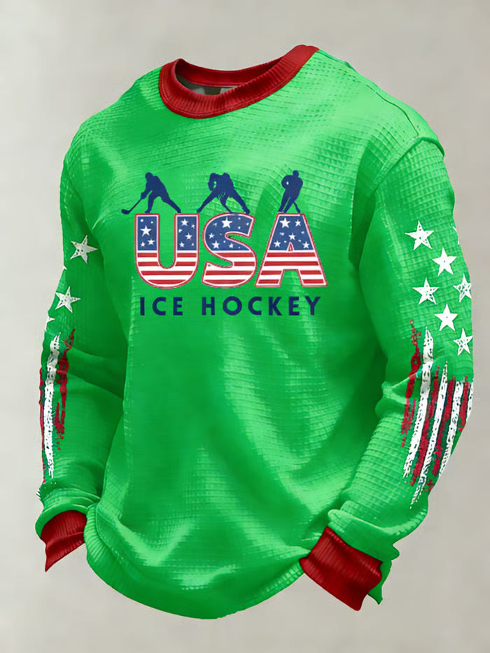 Green USA 2026 Ice Hockey Long Sleeve T-Shirt Hockey Lovers Game Day Clothing Gifts For Brother Green USA 2026 Ice Hockey Long Sleeve T-Shirt Hockey Lovers Game Day Clothing Gifts For Brother