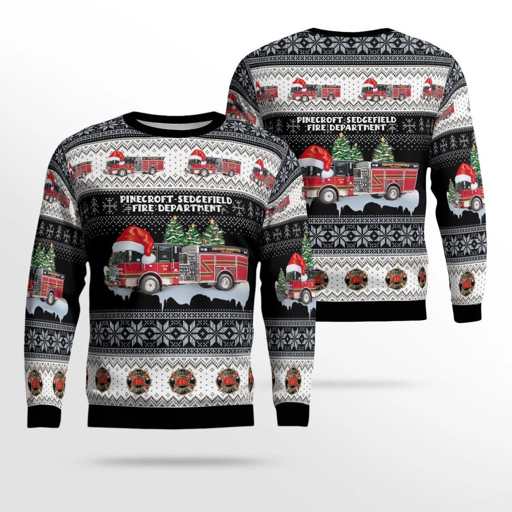 Greensboro North Carolina Pinecroft Sedgefield Fire Department AOP Ugly Sweater Xmas Unisex Sweater Christmas Gifts For Men Women