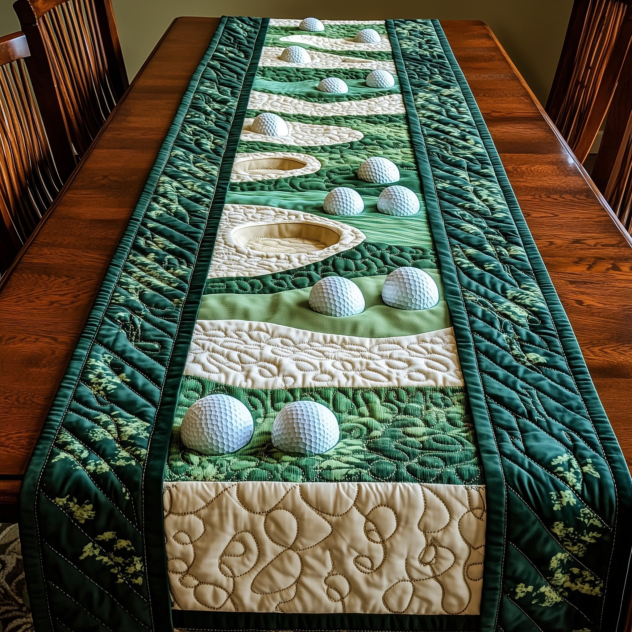Greenside Charm Quilted Table Runner Festive Christmas Dining Room Table Runner